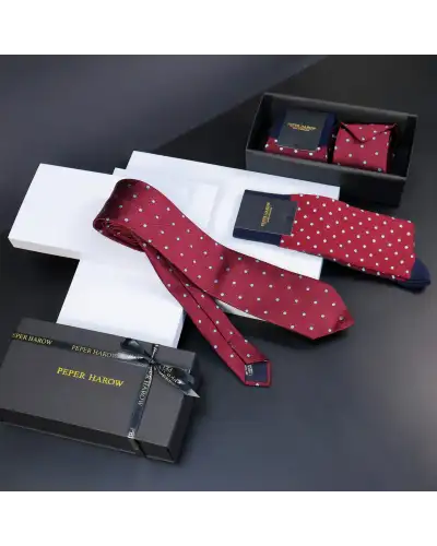 Gents PEPER HAROW Burgundy Pin Polka Tie Socks Mens Gift Box £77.00