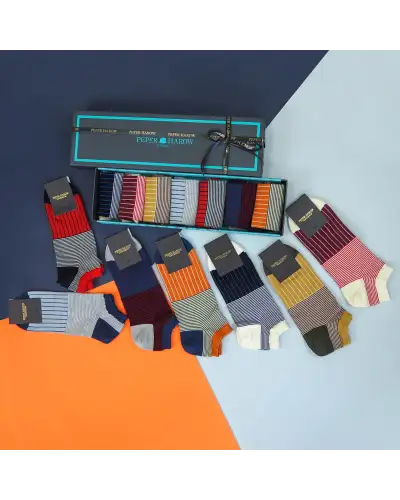 Gents PEPER HAROW Mens Trainer Socks Gift Box - Oxford Stripe £76.00