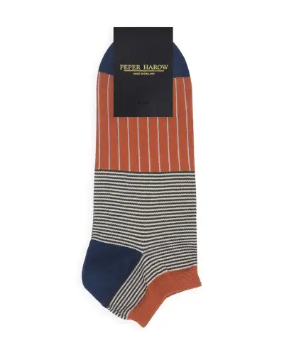 Men PEPER HAROW Oxford Stripe Mens Trainer Socks - Orange £13.00