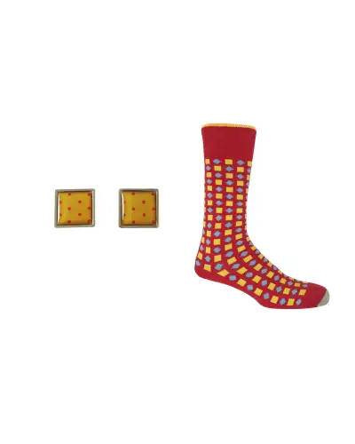 Men PEPER HAROW Grooms Set - Diamonds Red Socks Honey Cufflink £41.00