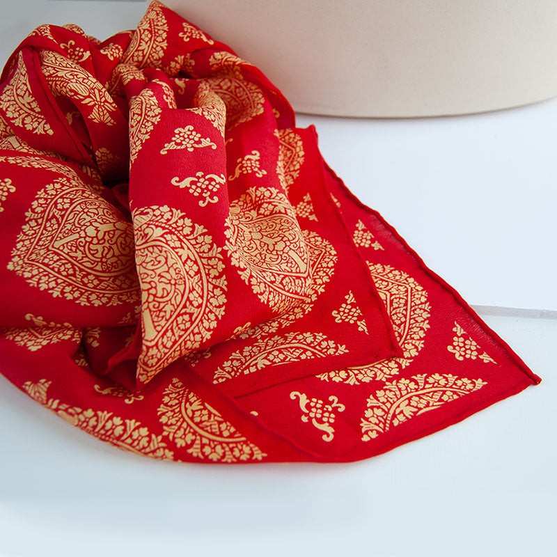 Scarves Fox and Chave Red and Gold Islamic Crepe De Chine Scarf £45.00