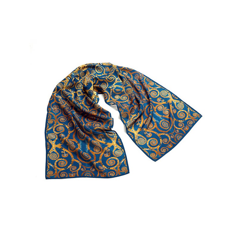 Scarves Fox and Chave Klimt Tree Of Life Blue Crepe De Chine Scarf £45.00