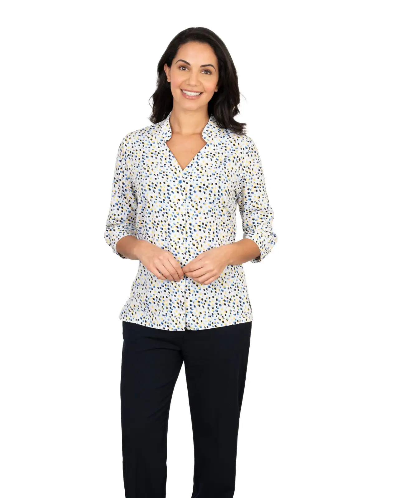 Blouses Vortex Designs April Yellow Blue 3 4 Sleeve £28.00