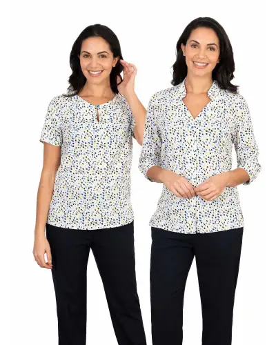 Blouses Vortex Designs April Yellow Blue 3 4 Sleeve £28.00