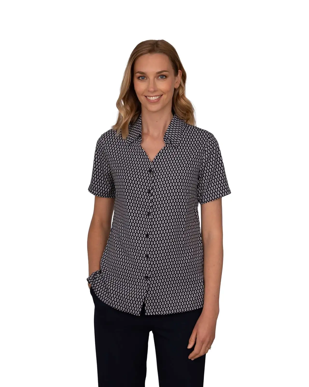 Blouses Vortex Designs Emma Navy Button Down Short Sleeve £28.00