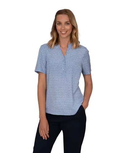 Tops Vortex Designs Beth Sky 3 Button Neck Short Sleeve £28.00