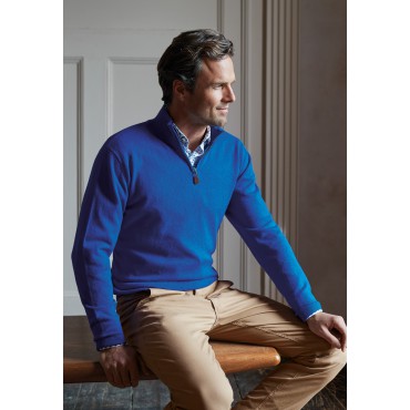 Jumpers Brook Taverner Sussex Electric Blue Cotton Merino Zip Neck Jumper £54.00