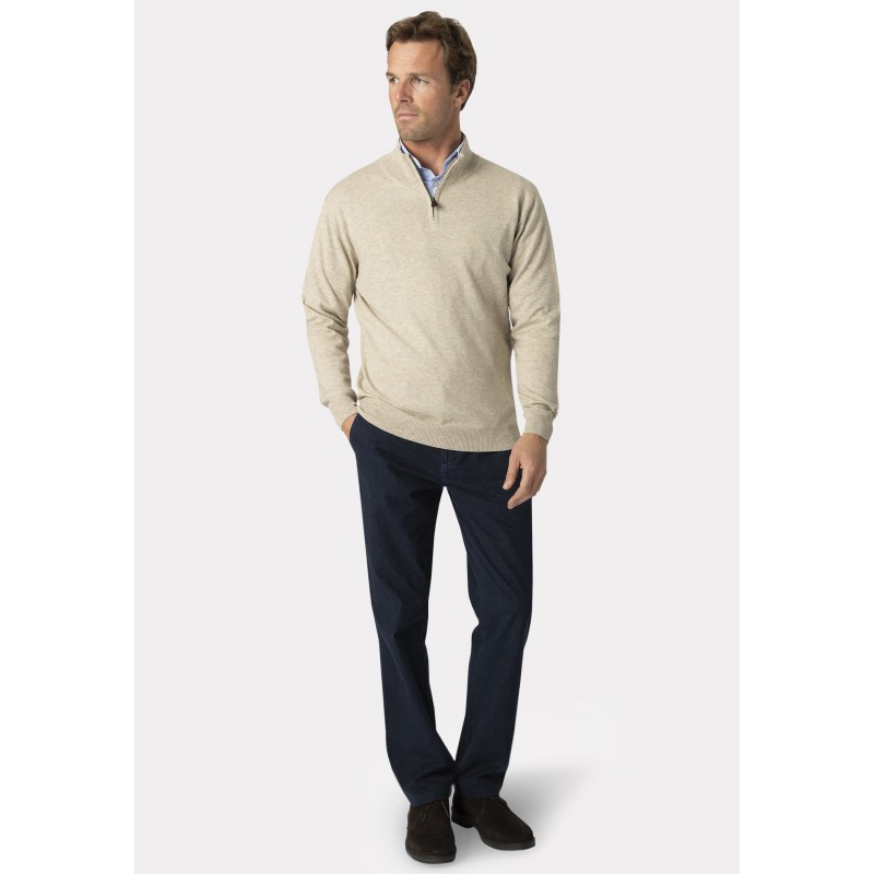 Jumpers Brook Taverner Sussex Stone Cotton Merino Zip Neck Jumper £54.00