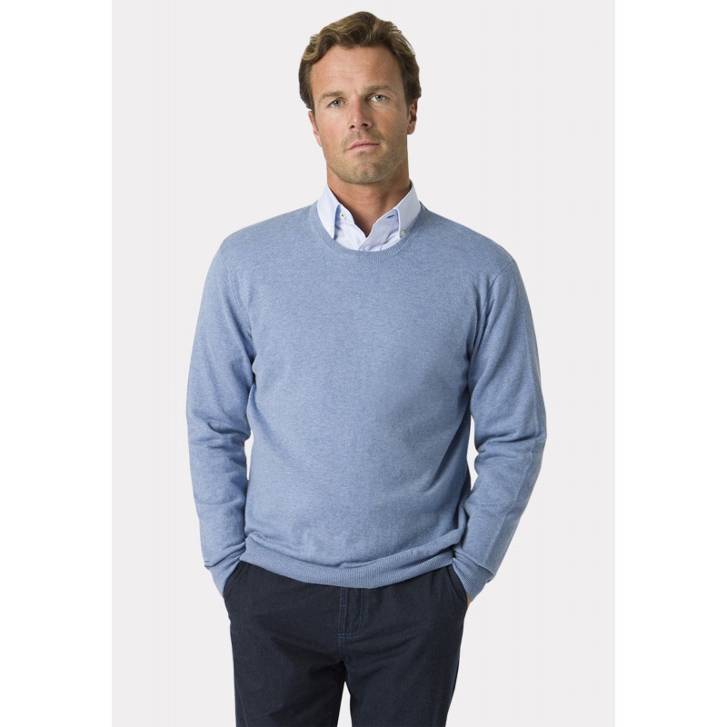 Jumpers Brook Taverner Devon Sky Blue Cotton Merino Crew Neck Jumper £54.00