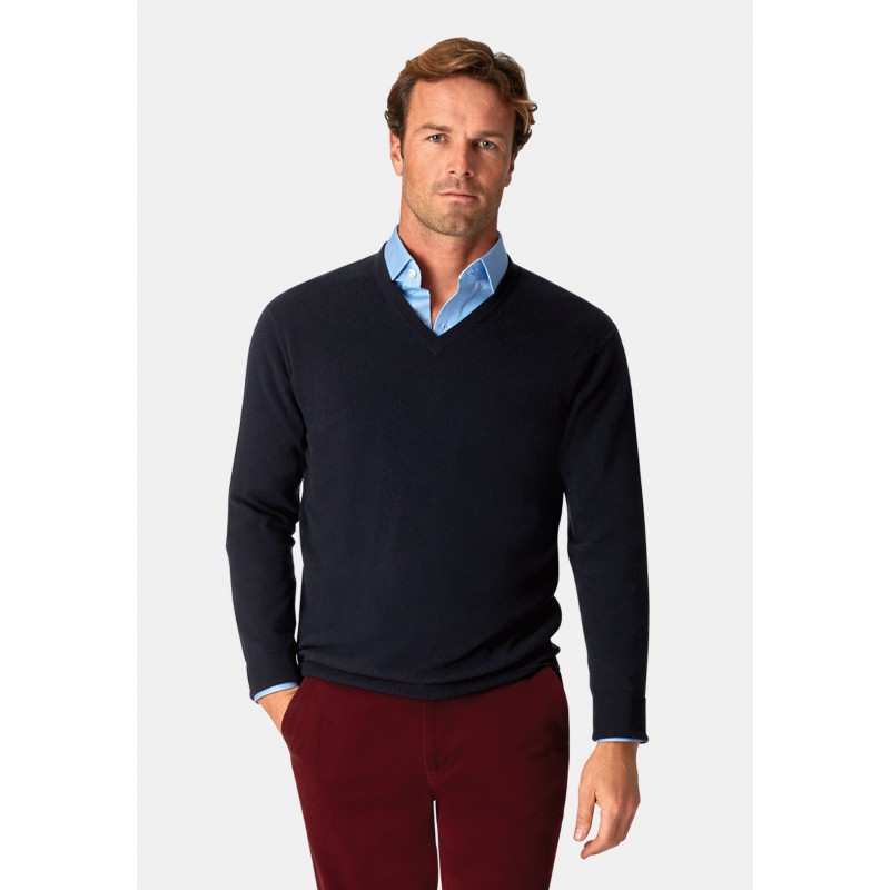 Jumpers Brook Taverner Navy Cashmere V-Neck Jumper £179.00