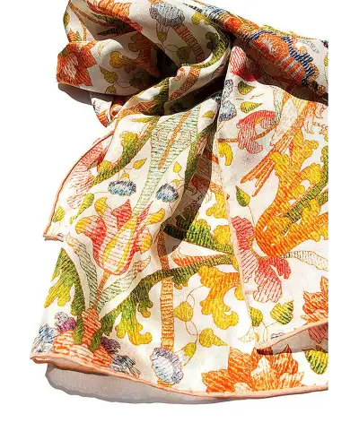 Scarves Fox and Chave Embroidered Chasuble Silk Habotai Scarf £42.00