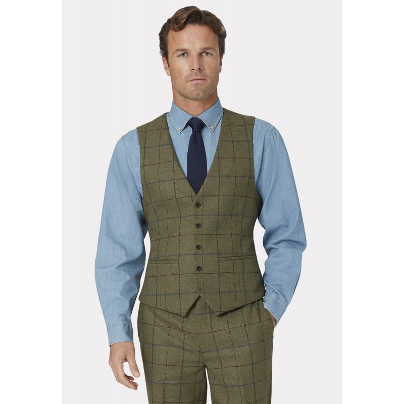 Three Piece Suits Brook Taverner Tailored Fit Haincliffe Green Check Wool Waistcoat £90.00