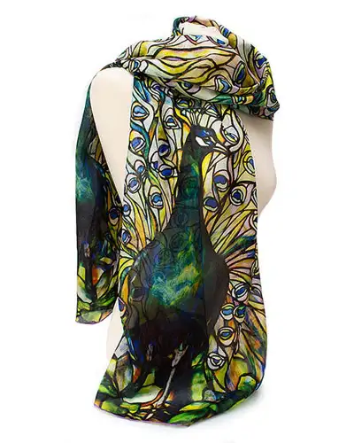 Scarves Fox and Chave Tiffany Peacock Silk Habotai Scarf £50.00