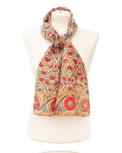 Scarves Fox and Chave Suzani Red Silk Habotai Scarf £42.00