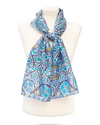 Scarves Fox and Chave Suzani Blue Silk Habotai Scarf £42.00