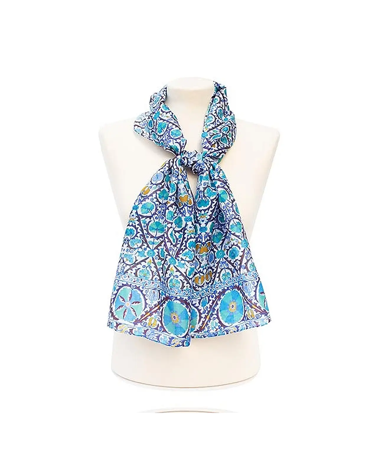 Scarves Fox and Chave Suzani Blue Silk Habotai Scarf £42.00