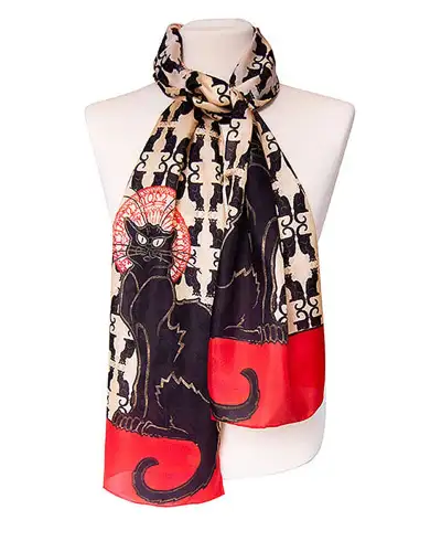 Scarves Fox and Chave Steinlen Chat Noir Silk Habotai Scarf £42.00