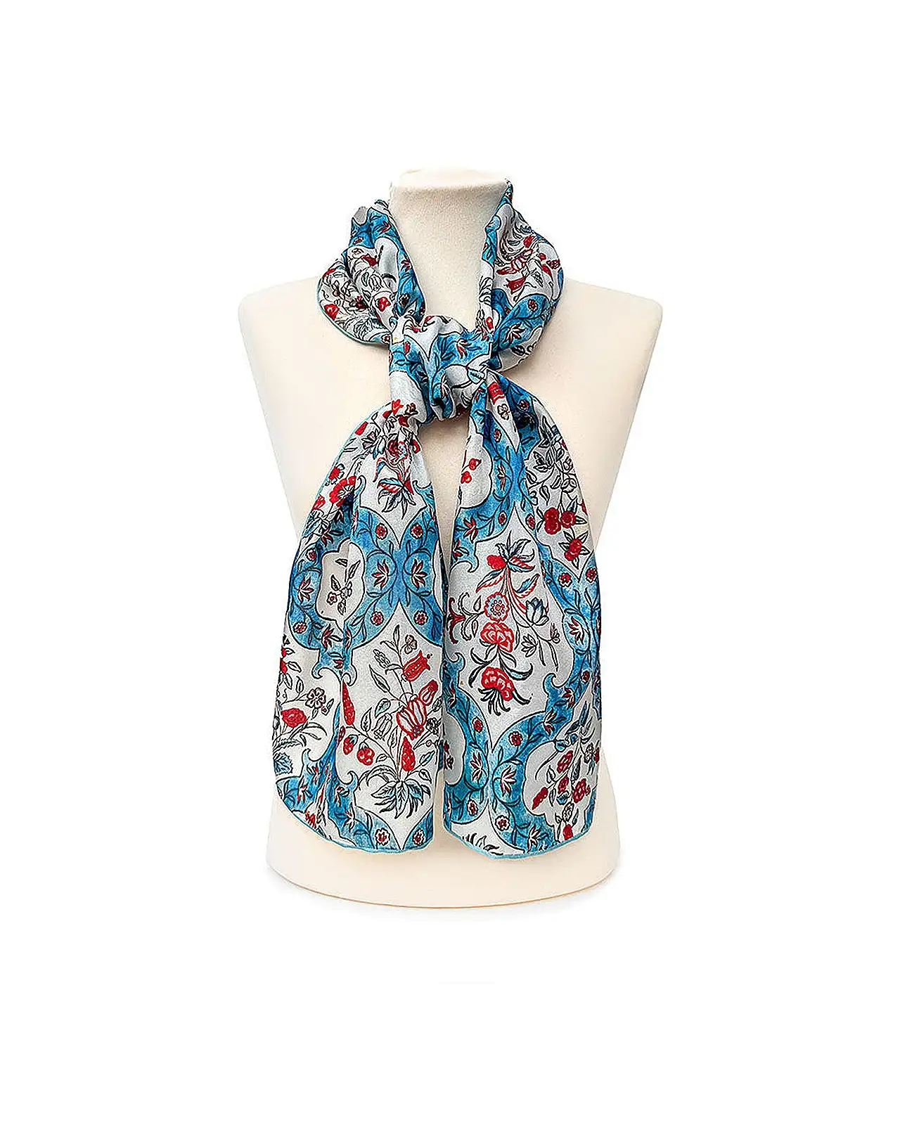 Scarves Fox and Chave Indian Blue Floral Silk Habotai Scarf £42.00