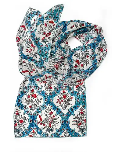 Scarves Fox and Chave Indian Blue Floral Silk Habotai Scarf £42.00