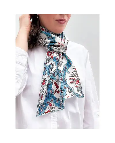 Scarves Fox and Chave Indian Blue Floral Silk Habotai Scarf £42.00