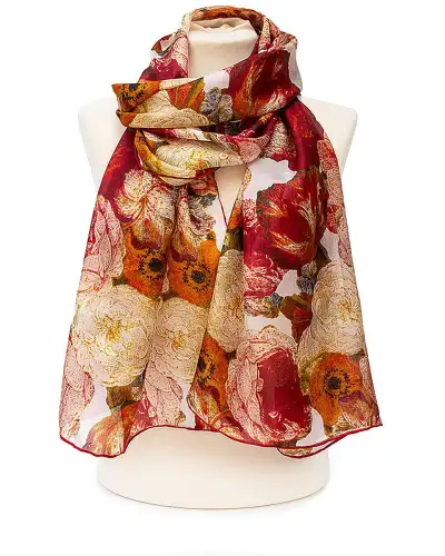 Scarves Fox and Chave 16Th Century Red Flowers Silk Habotai Scarf £37.00