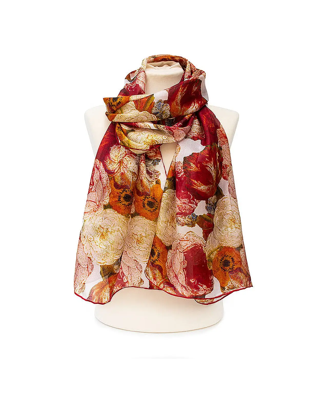 Scarves Fox and Chave 16Th Century Red Flowers Silk Habotai Scarf £37.00