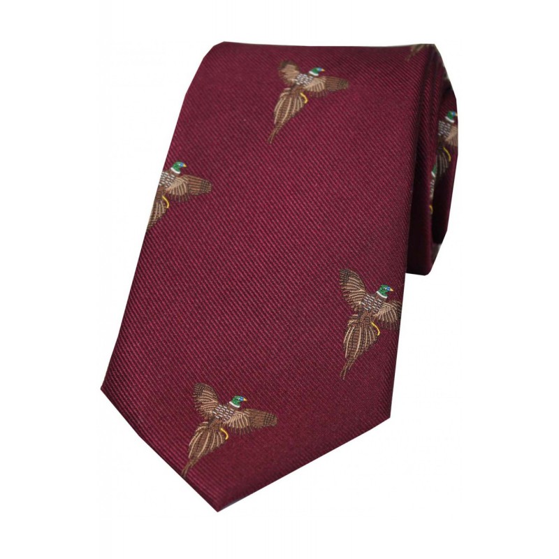 Silk Ties Soprano Ties Soprano Flying Pheasants On Wine Ground Country Silk Tie £23.00