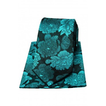 Silk Hankies Soprano Ties Soprano Turquoise And Teal Large Flowers Silk Tie And Hanky Set £34.00