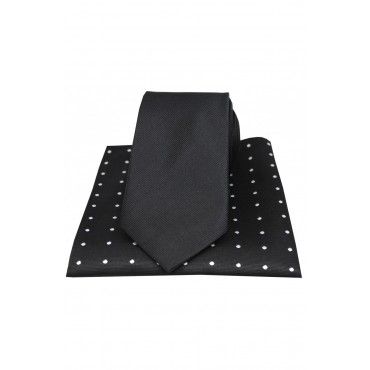 Silk Hankies Soprano Ties Soprano Plain Black Silk Tie With Polka Dot Silk Hanky £34.00