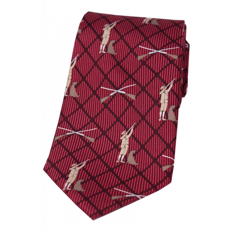 Silk Ties Soprano Ties Soprano Hunter And Labrador On Wine Checked Ground Country Silk Tie £21.00