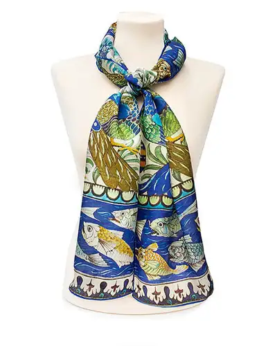 Scarves Fox and Chave De Morgan Peacock and Fishes Silk Habotai Scarf £42.00