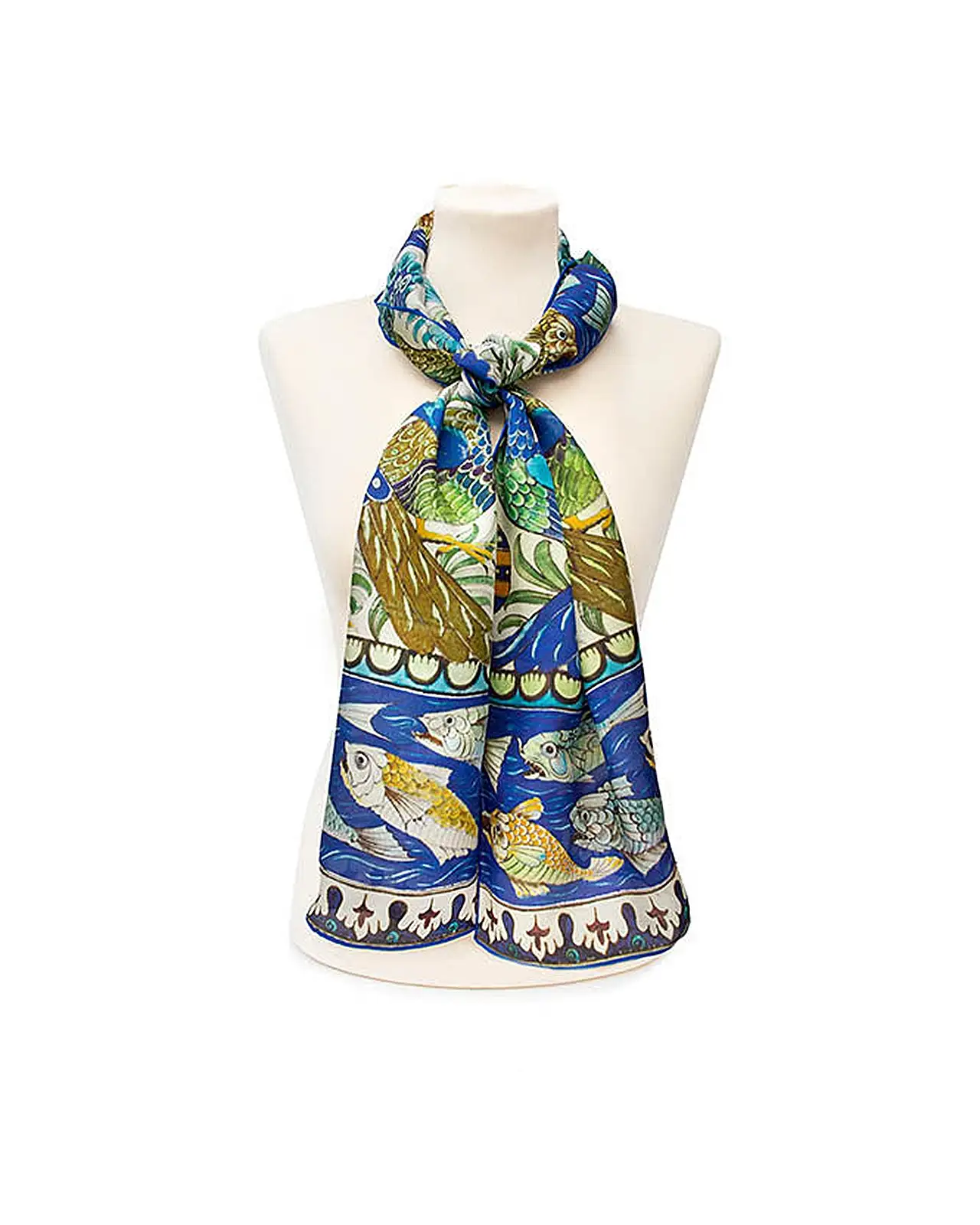 Scarves Fox and Chave De Morgan Peacock and Fishes Silk Habotai Scarf £42.00