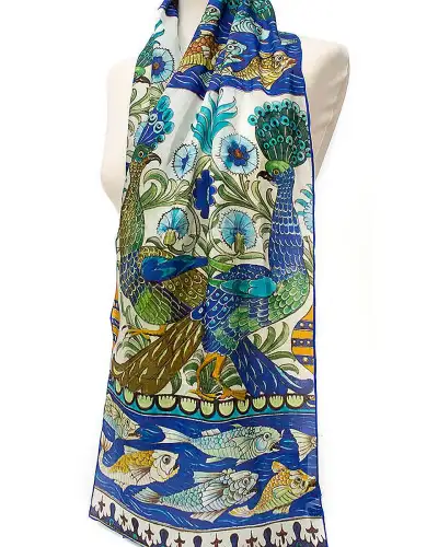 Scarves Fox and Chave De Morgan Peacock and Fishes Silk Habotai Scarf £42.00