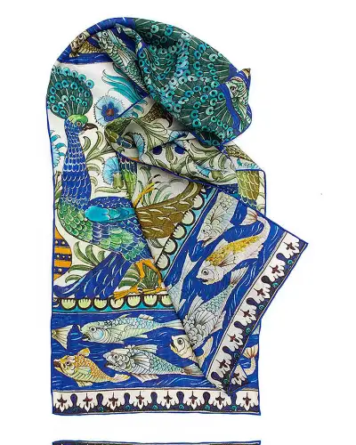 Scarves Fox and Chave De Morgan Peacock and Fishes Silk Habotai Scarf £42.00