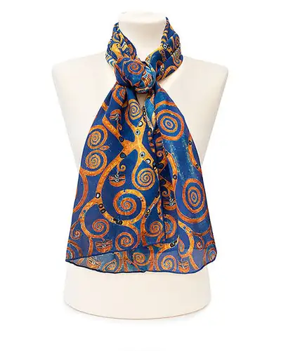 Scarves Fox and Chave Klimt Tree Of Life Blue Crêpe De Chine Scarf £45.00