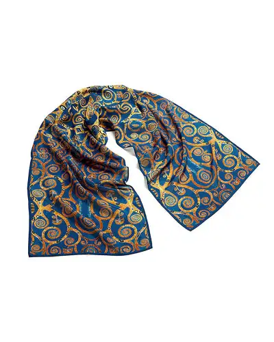 Scarves Fox and Chave Klimt Tree Of Life Blue Crêpe De Chine Scarf £45.00