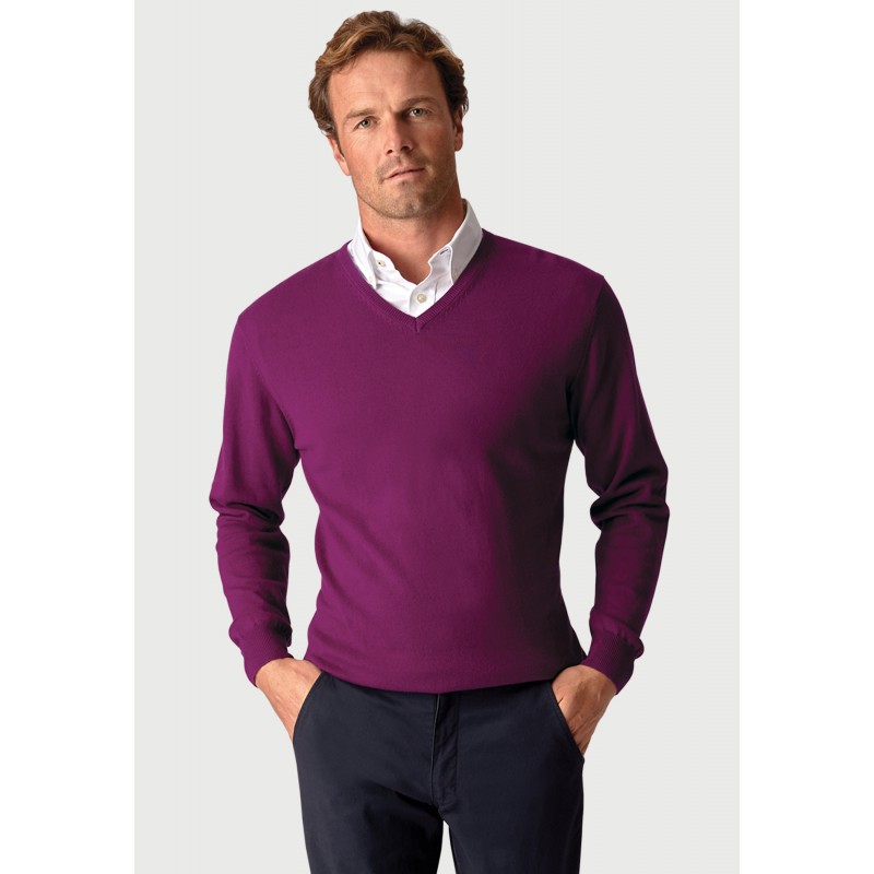 Jumpers Brook Taverner Dorset Plum Cotton Merino V-Neck Jumper £54.00