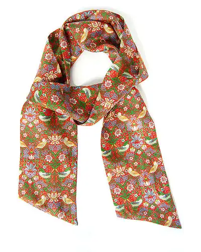 Scarves Fox and Chave Morris Strawberry Thief Red Skinny Silk Scarf £27.00