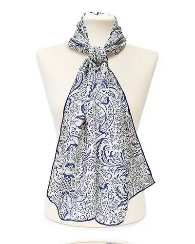 Scarves Fox and Chave Morris Navy Seaweed Crêpe De Chine Scarf £45.00