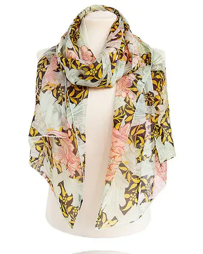 Scarves Fox and Chave Morris Single Stem Coral Chiffon Scarf £52.00