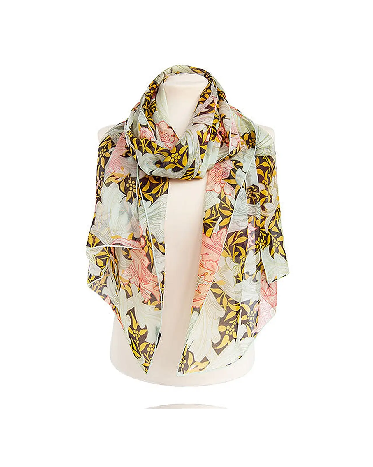 Scarves Fox and Chave Morris Single Stem Coral Chiffon Scarf £52.00