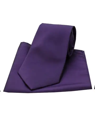 Deep Purple Satin Silk Tie And Pocket Square | Soprano Ties ST TPSWQ DEEP PURPLE Silk Hankie