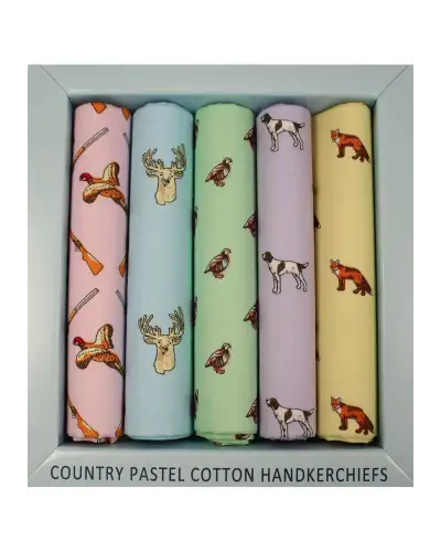 Pocket Square Soprano Ties Five Pack Country Animals In Pastel Colours Cotton Hankies £17.00