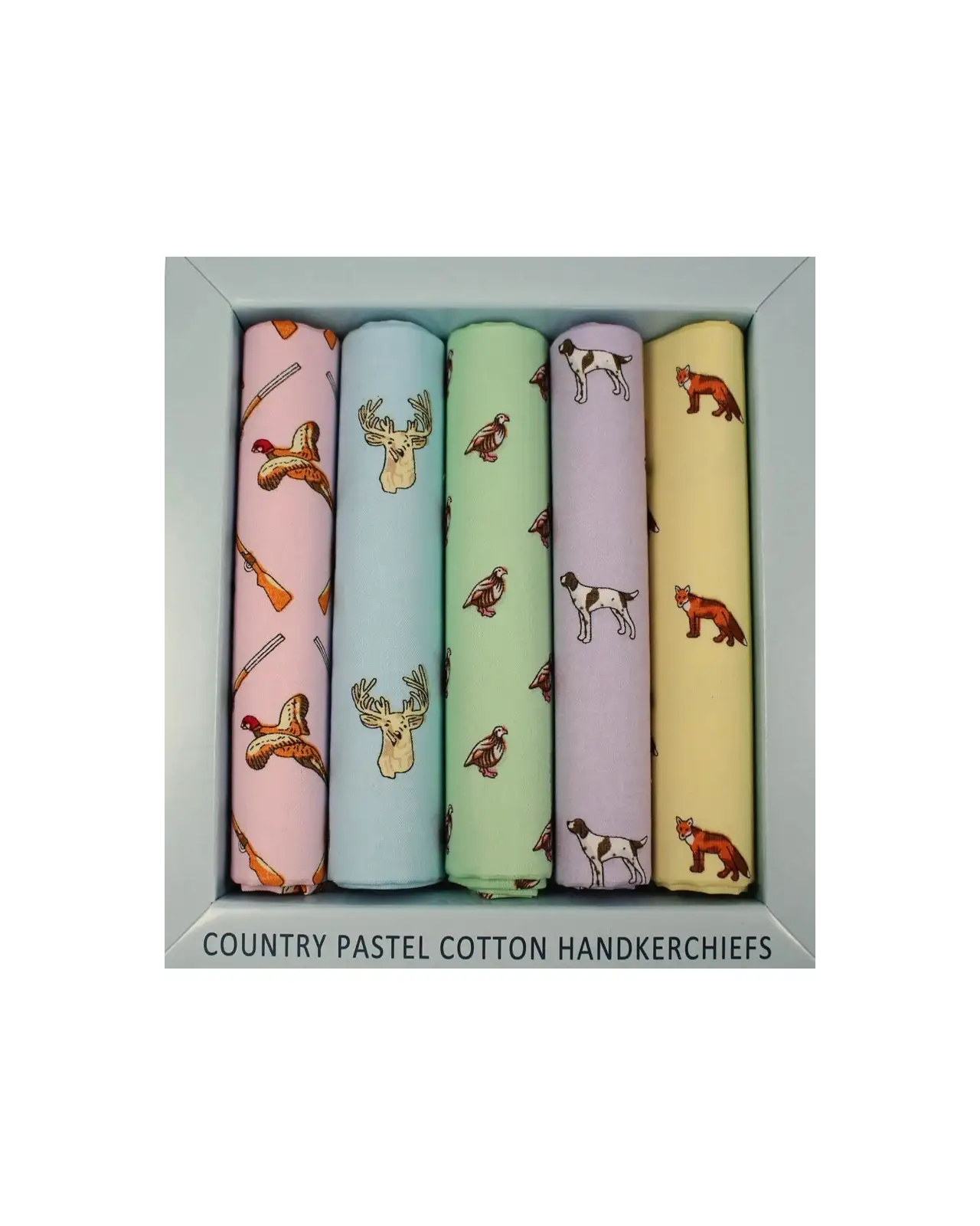 Pocket Square Soprano Ties Five Pack Country Animals In Pastel Colours Cotton Hankies £17.00