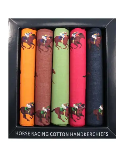 Cotton Hankies Soprano Ties Five Pack Multi Coloured Horse Racing Themed Cotton Hankies £23.00