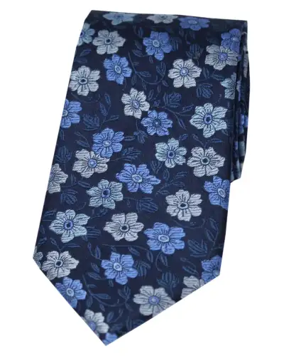 Silk Ties Soprano Ties Soprano Shades Of Blue Flowers On Navy Ground Silk Tie £22.00