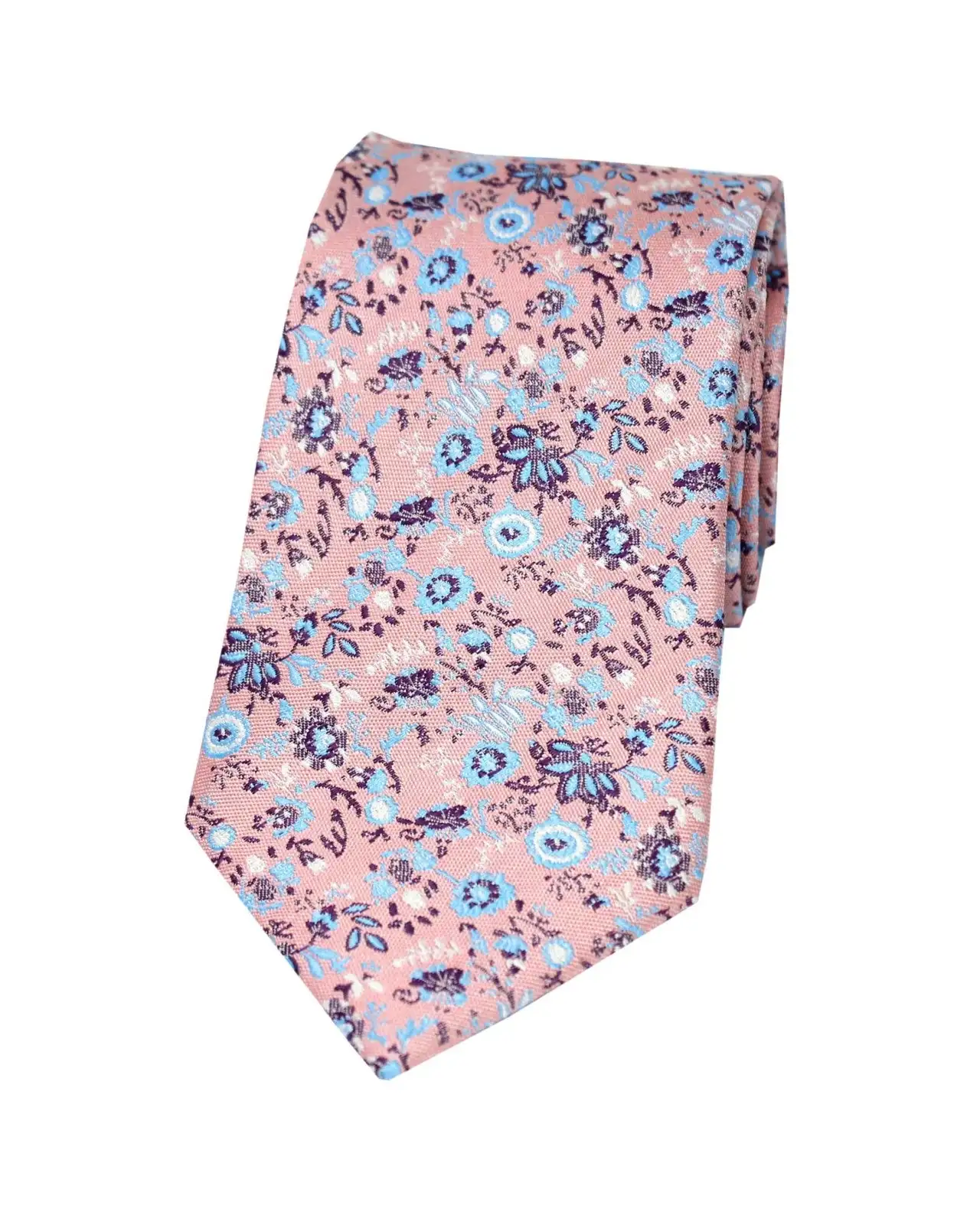 Silk Ties Soprano Ties Soprano Pink With Small Cyan Coloured Flowers Silk Tie £22.00