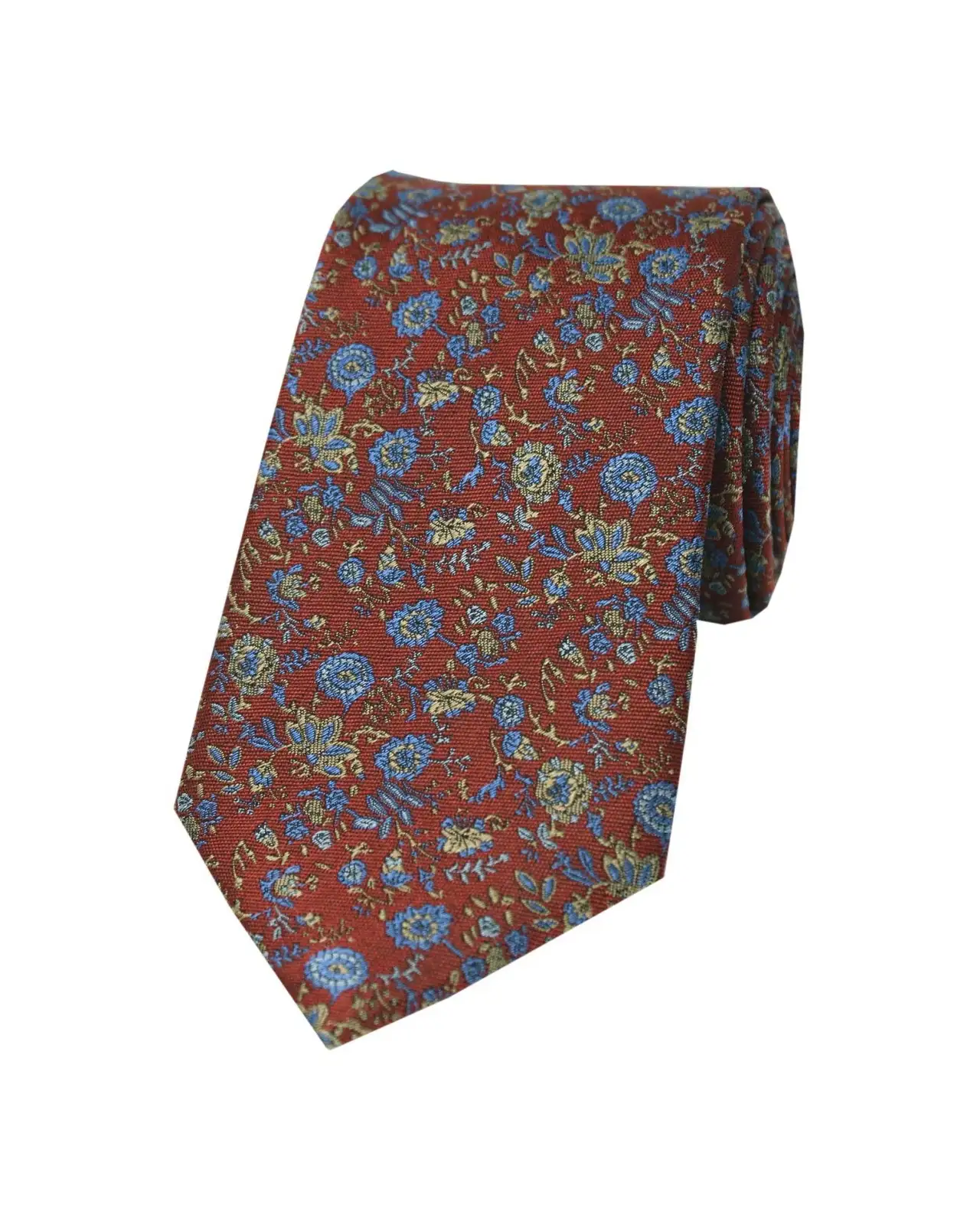 Silk Ties Soprano Ties Soprano Dark Autumn Rust Silk Tie With Bronze And Blue Small Flowers £22.00