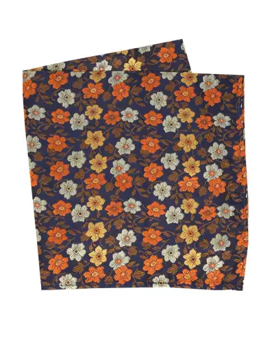 Pocket Square Soprano Ties Soprano Dark Navy With Orange Bronze Ivory Flowers Silk Pocket Square £16.00