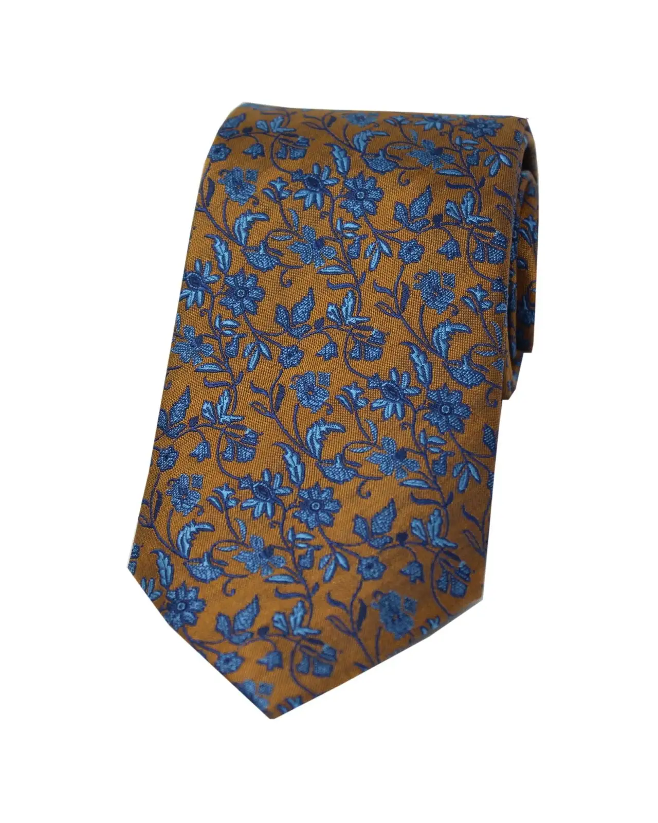 Silk Ties Soprano Ties Soprano Dark Gold With Small Blue Flowers Silk Tie £24.00